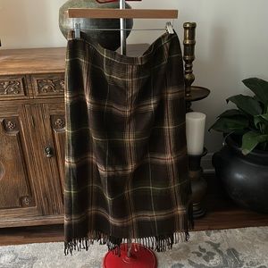 VINTAGE Plaid Wool Blanket Fringe Skirt